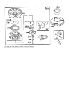 Housing-Rewind Starter Diagram and Parts List for 12F800-12F899 0821-0829-0873 Briggs and Stratton Engine